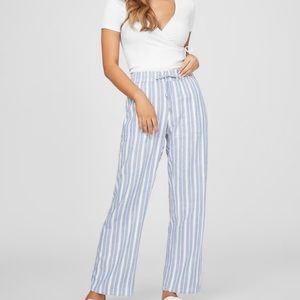 Natural linen blue stripped loose fit pant.